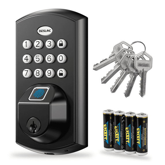 DESLOC A100F Fingerprint Keyless Entry Deadbolt Lock, Keypad Smart Door Lock for Front Door, Emergency USB-C Power Port, Easy Installation (No WiFi/App Control)