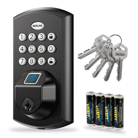 DESLOC A100F Fingerprint Keyless Entry Deadbolt Lock, Keypad Smart Door Lock for Front Door, Auto-Lock, Emergency USB-C Power Port, Easy Installation (No WiFi/App Control)
