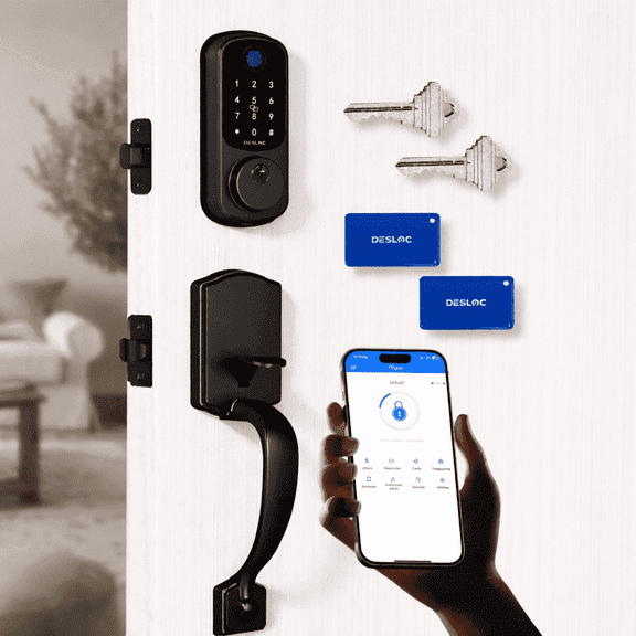 DESLOC B200 Keyless Entry Door Lock with Handle Set, Smart Deadbolt Lock for Front Door, Electronic Keypad with Auto Lock, 12-Month Battery, IP54