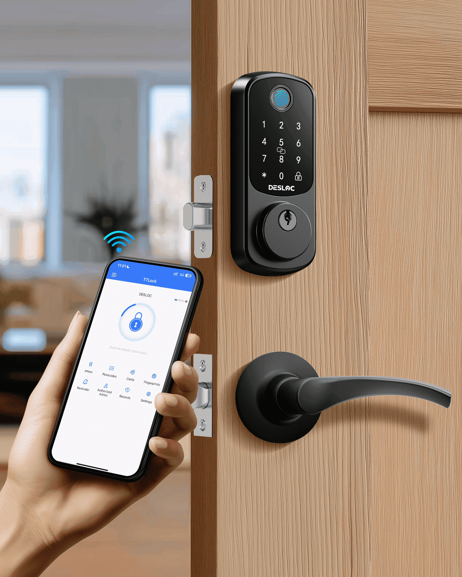 DESLOC B200 Smart Lock with Wave Handle, Fingerprint Keyless Entry Door ...