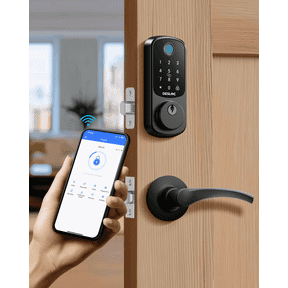 DESLOC B200 Smart Lock with Wave Handle, Fingerprint Keyless Entry Door Lock with Keypad Deadbolt, Bluetooth App Control, Electronic Door Lock for Front Door, Black