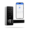 thumbnail image 1 of DESLOC B200L Fingerprint Smart Lock with Handle, Keyless Entry Door Locks, App Control, Touchscreen Keypad, 100 PIN Codes, Auto-Lock, 12-Month Battery, Emergency Power Port, IP54 Silver, 1 of 12