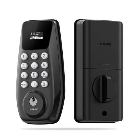 DESLOC C100-W Keypad Smart Deadbolt with Display, Keyless Front Door Lock, Auto Lock, 100 User Codes, Easy Install – Black