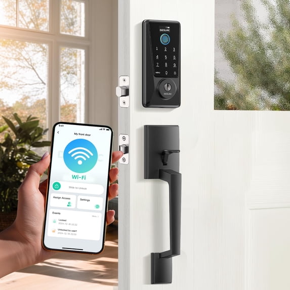 DESLOC C100-W Keypad Deadbolt with Handle Set, Keyless Entry Smart Lock ...