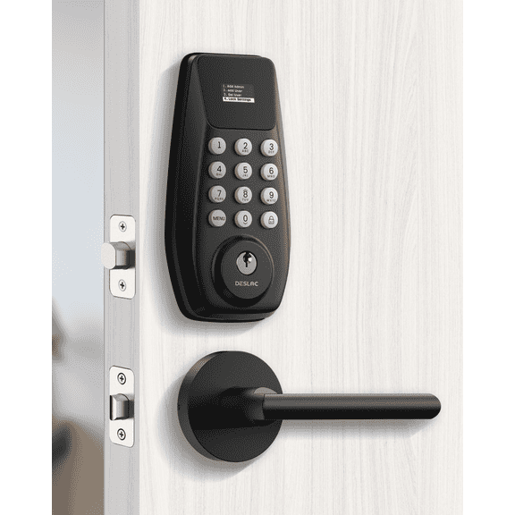 DESLOC C100 Keyless Entry Smart Door Lock with Lever Set, Smart Lock for Front Door With Touchscreen, Keypad Deadbolt, Auto-Lock, Easy DIY Installation, Black