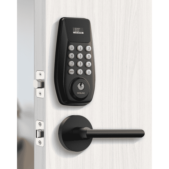 DESLOC C100 Keyless Entry Smart Door Lock with Lever Set, Smart Lock for Front Door With Touchscreen, Keypad Deadbolt, Auto-Lock, Easy DIY Installation, Black