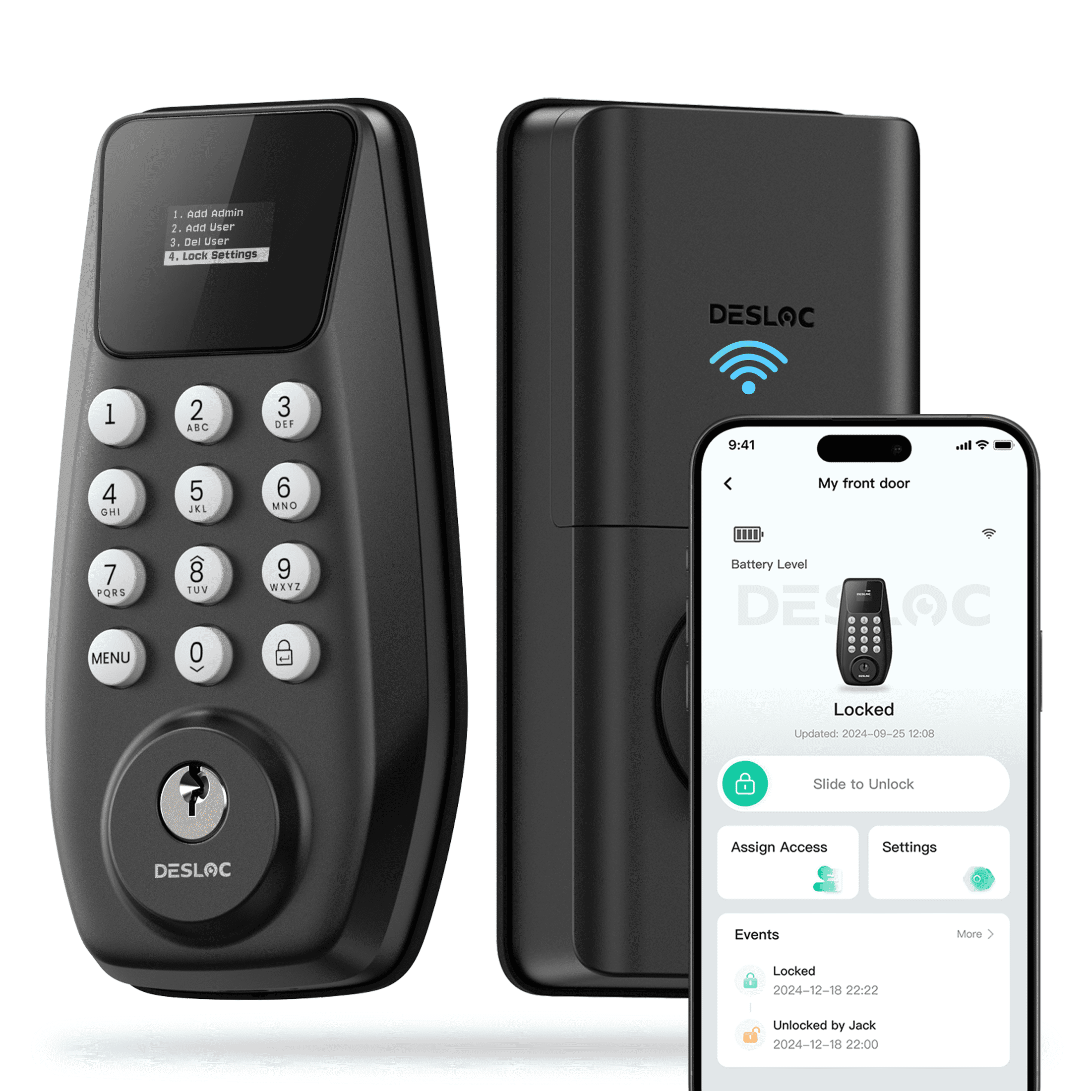 DESLOC C100 Plus Keyless Entry Door Lock with Display,Keypad Deadbolt ...