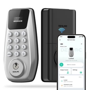 DESLOC C100 Plus-W Keypad Deadbolt Lock with Display, Keyless Entry, Auto Lock, 100 PIN Codes, IP54, BHMA Grade 3, 12 Month Battery, Silver