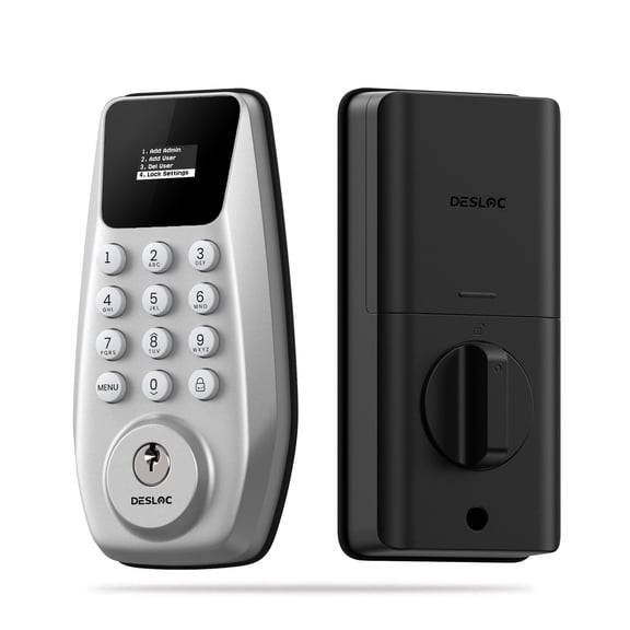 DESLOC C100-W Smart Door Lock with Display,Keyless Entry Door Lock,Keypad Deadbolt for Front Door,Electronic Smart Lock,1-Year Battery Life,Auto Lock,100 User Codes,Easy Installation–Silver