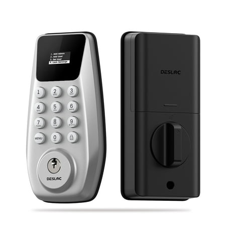 DESLOC C100-W Smart Door Lock with Display,Keyless Entry Door Lock,Keypad Deadbolt for Front Door,Electronic Smart Lock,1-Year Battery Life,Auto Lock,100 User Codes,Easy Installation–Silver