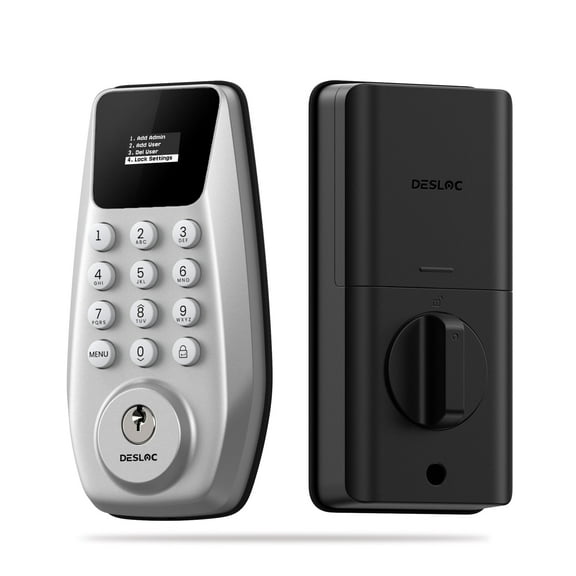 DESLOC C100-W Smart Door Lock with Display,Keyless Entry Door Lock,Keypad Deadbolt for Front Door,Electronic Smart Lock,1-Year Battery Life,Auto Lock,100 User Codes,Easy Installation–Silver