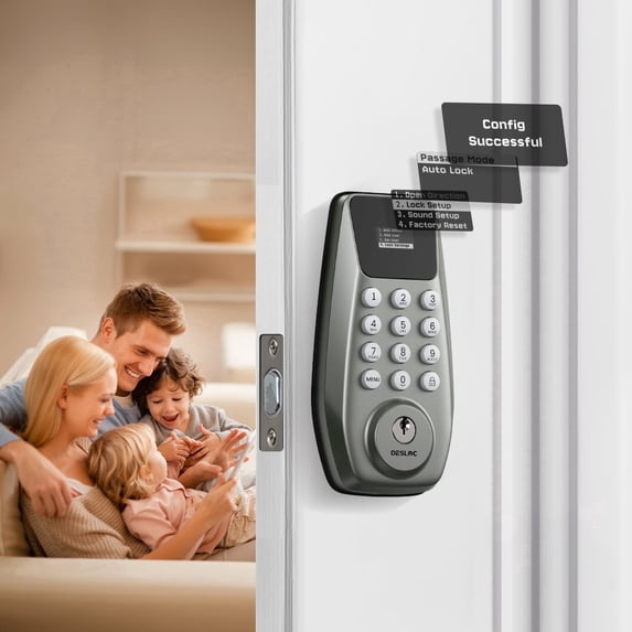 DESLOC Keypad Deadbolt with Display, Keyless Entry Smart Lock, Electronic Locks for Front Door, 1-Year Battery Life, Auto Lock, 100 User Codes, Easy Installation-Nickel