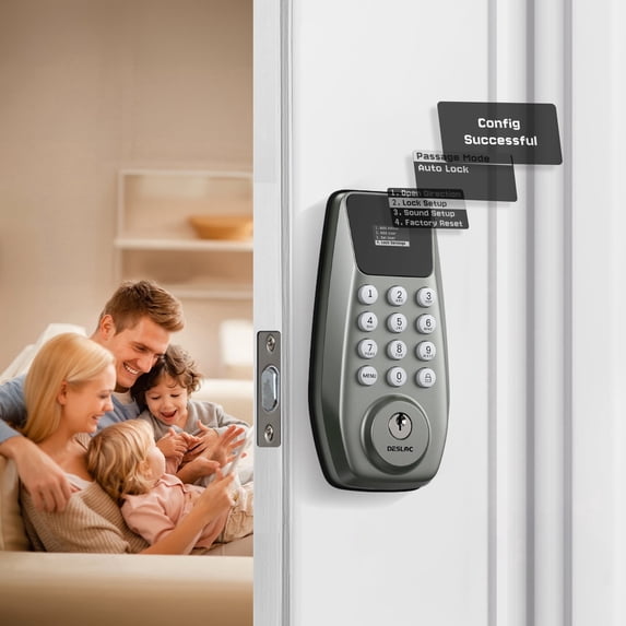 DESLOC Keypad Deadbolt with Display, Keyless Entry Smart Lock, Electronic Locks for Front Door, 1-Year Battery Life, Auto Lock, 100 User Codes, Easy Installation-Nickel
