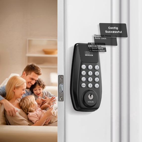 DESLOC Keypad Deadbolt with Display, Keyless Entry Smart Lock, Electronic Locks for Front Door, 1-Year Battery Life, Auto Lock, 100 User Codes, Easy Installation-Black