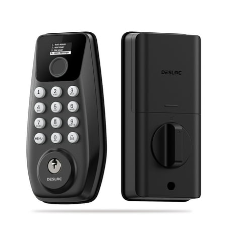 DESLOC C110-W Keypad Door Lock with Fingerprint & Touchscreen, Keyless Entry Door Lock with 100 Fingerprints Storage,Smart Door Locks for Front Doors, Auto-Lock,Easy Installation–Black
