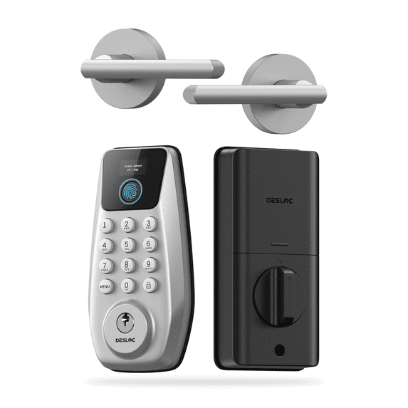 DESLOC Smart Door Lock with Lever Set and Touchscreen, Keyless Entry Door Lock with 100 Fingerprints Storage, Keypad Deadbolt for Front Door, 12-Month Battery, Easy Installation-Silver