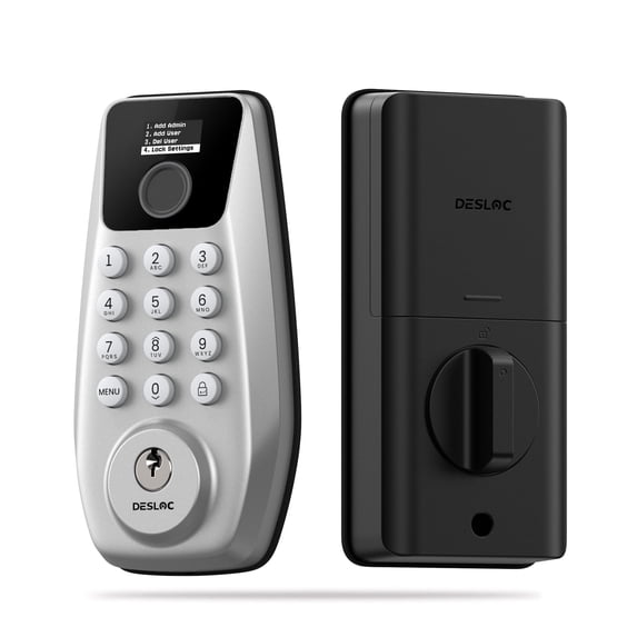DESLOC C110-W Touchscreen Keypad Door Lock with Fingerprint, Keyless Entry Door Lock with 100 Fingerprints Storage,Smart Door Locks for Front Doors,12-Month Battery,Auto-Lock,Easy Installation–Silver