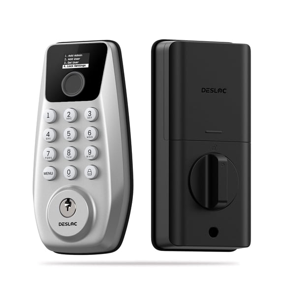 DESLOC C110-W Touchscreen Keypad Door Lock with Fingerprint, Keyless Entry Door Lock with 100 Fingerprints Storage,Smart Door Locks for Front Doors,12-Month Battery,Auto-Lock,Easy Installation–Silver