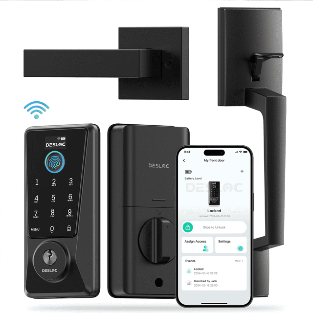 Lock Box Keypad Entry DESLOC D110 Plus Built‑in WiFi Smart Front Door Lock with Handle Set ...