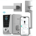 thumbnail image 1 of DESLOC D110 Plus WiFi Fingerprint Keypad Door Lock with Handle Set, App Front Door Lock Set with Fingerprint Unlock, Remote Access, Voice Control, Visual Display, Backlit, IP54, Auto-Lock, Silver, 1 of 9