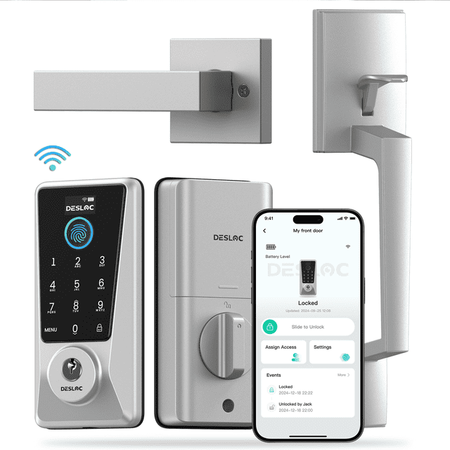 DESLOC D110 Plus WiFi Fingerprint Keypad Door Lock with Handle Set, App ...