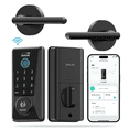 thumbnail image 1 of DESLOC D110Plus Black Fingerprint Door Lock Set with Lever Handles, Keypad, Remote Access Smart Lock, 1 of 10