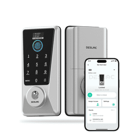 DESLOC Smart Lock D110 Plus, Deadbolt Smart Lock with Built-In WiFi, App Control, Fingerprint Entry,Keyless Lock For Front Door,IP54, BHMA Grade 3, Silver