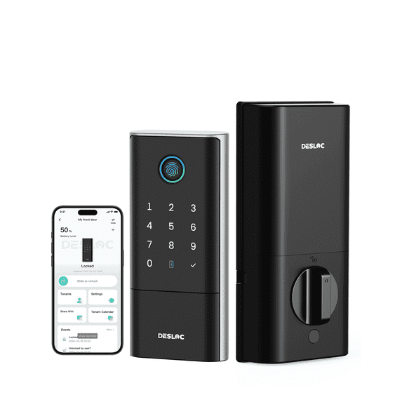 DESLOC K120 Smart Door Lock – Fingerprint Wi‑Fi Deadbolt, 3D Biometric Recognition, Built‑in Wi‑Fi, 15000 mAh Rechargeable Battery, BHMA Grade 3 Weatherproof, Ideal for Homes, Rentals & Airbnb