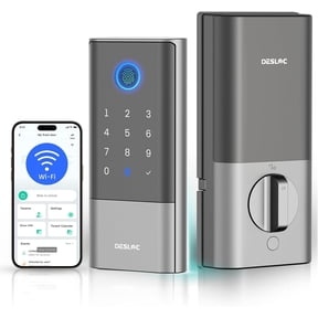 DESLOC K120 Smart Lock with Built-in WiFi, GPT 3D Fingerprint Keyless Entry Door Lock, 15000mAh Rechargeable Battery, IP65 Waterproof BHMA Grade 3 Deadbolt, Silver