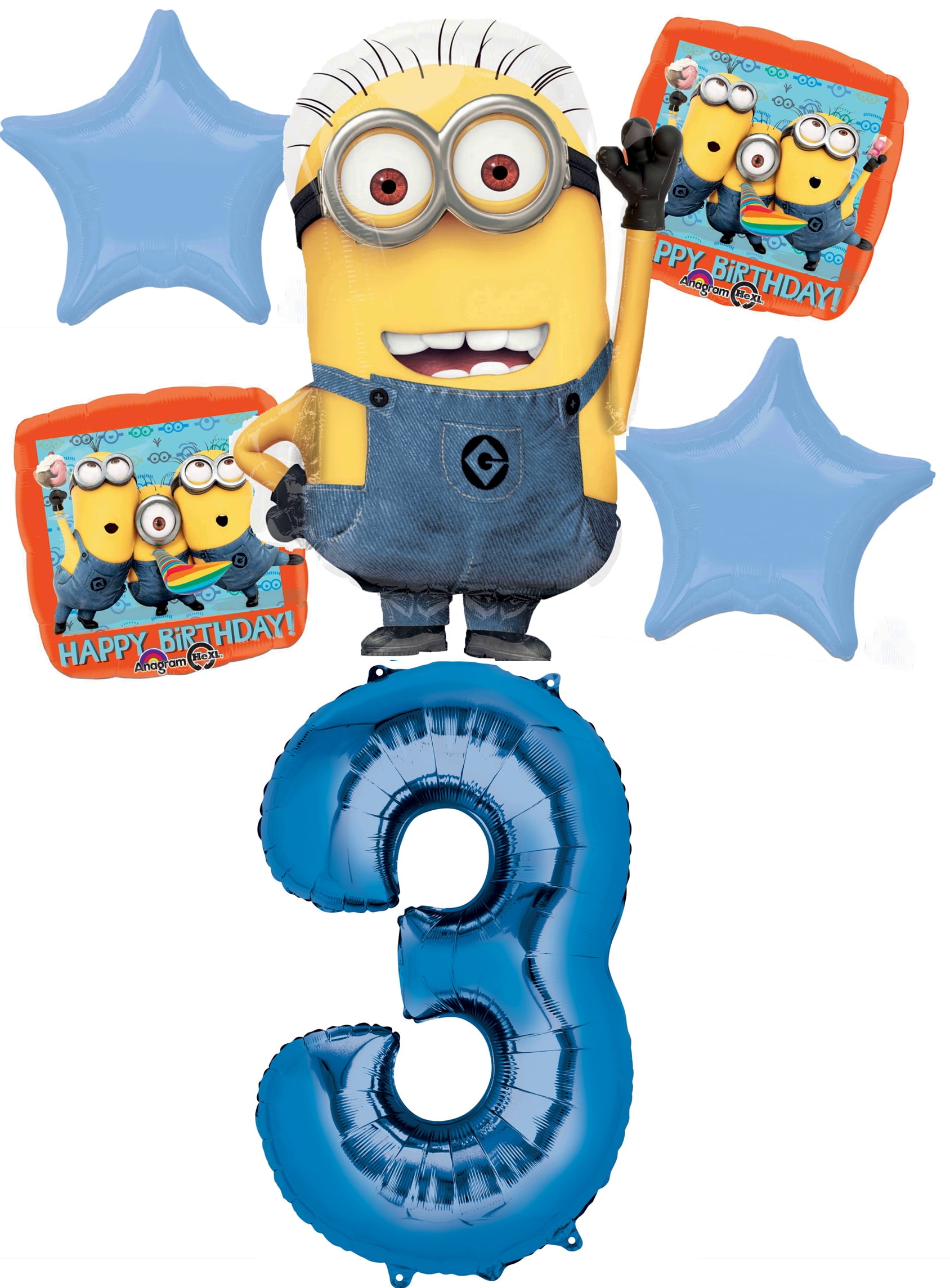 DESPICABLE ME MINIONS 3RD BIRTHDAY BALLOONS BIRTHDAY PARTY BALLOONS BOUQUET DECORATIONS SUPPLIES BLUE NUMBER 3