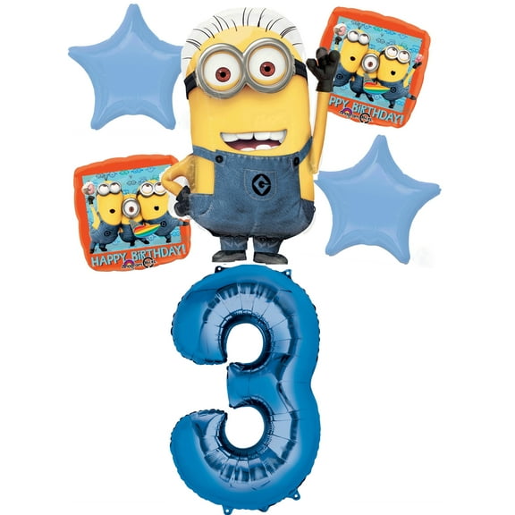 DESPICABLE ME MINIONS 3RD BIRTHDAY BALLOONS BIRTHDAY PARTY BALLOONS BOUQUET DECORATIONS SUPPLIES BLUE NUMBER 3