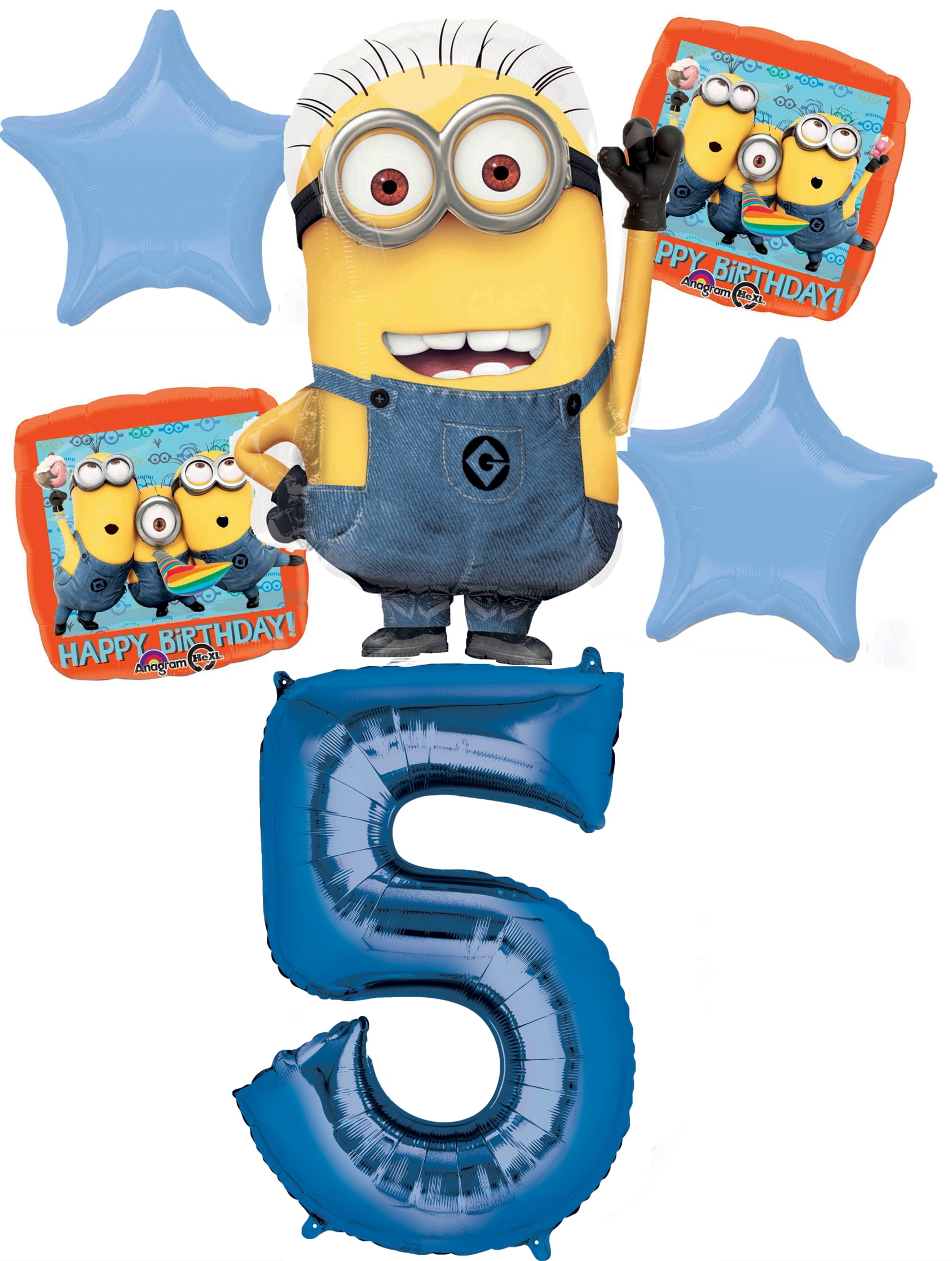 DESPICABLE ME MINIONS 5TH BIRTHDAY BALLOONS BIRTHDAY PARTY BALLOONS BOUQUET DECORATIONS SUPPLIES BLUE, MINION SUPER SHAPE BALLOON IS 25 63 CM By Anagram