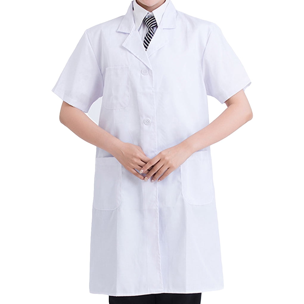 DESTYER Laboratory Coat Buttons Multi Pocket Short Sleeve Pet Shop ...