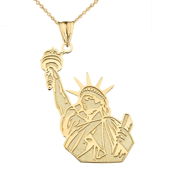 DETAILED STATUE OF LIBERTY PENDANT NECKLACE IN YELLOW GOLD : 10K Pendant with 16" chain