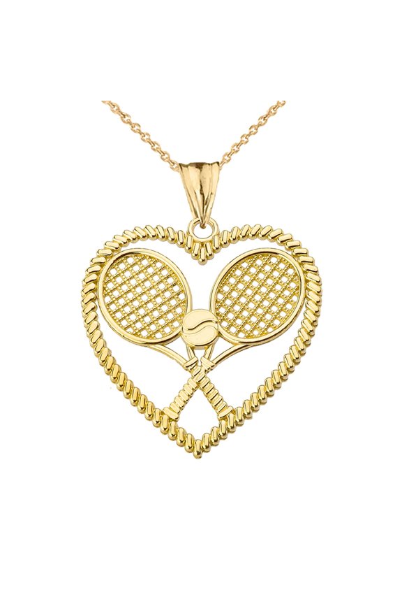 DETAILED TENNIS RACKETS IN HEART PENDANT NECKLACE IN YELLOW GOLD :  14K  Pendant with 18" chain