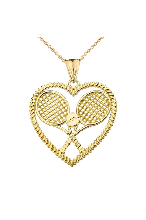 DETAILED TENNIS RACKETS IN HEART PENDANT NECKLACE IN YELLOW GOLD :  14K  Pendant with 20" chain