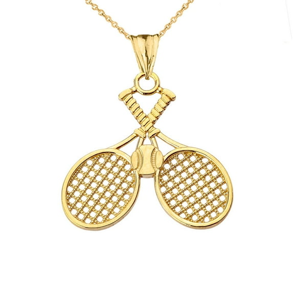 DETAILED TENNIS RACKETS PENDANT NECKLACE IN YELLOW GOLD