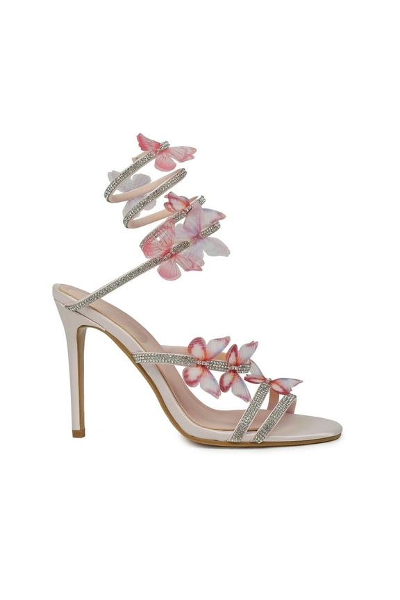 Women's Butterfly Rhinestones Thin High Heel Shoes Open Toe spiral heels Wedding Prom Dresses Sandals