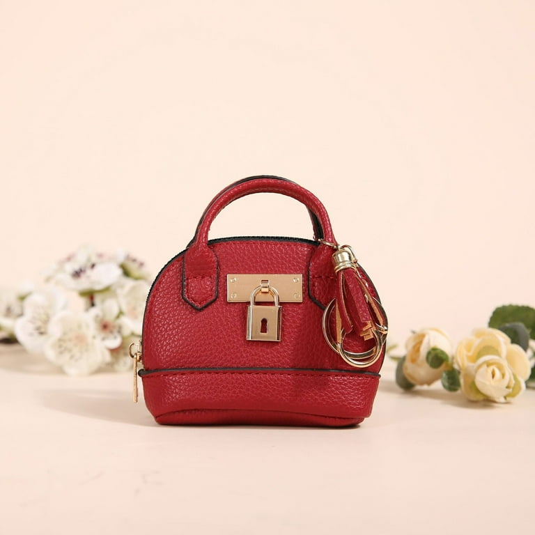 Key Chain Small Red Leather Purse DEUUZHENQI Mini Tote Bag
