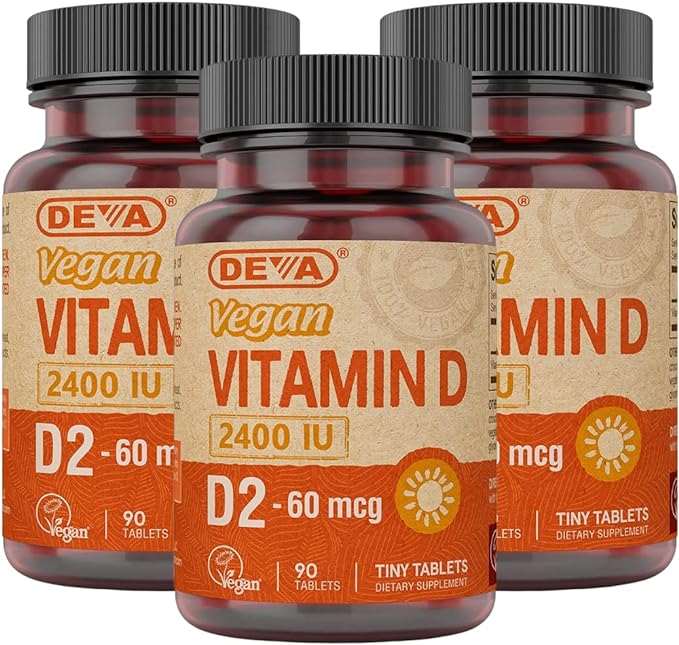 DEVA Vegan Vitamin D2 60 mcg 2400 IU, Ergocalciferol Supplement with No