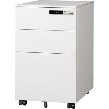 DEVAISE 3 Drawer File Cabinet with Combination Lock，Fully Assembled Metal Filling Cabinet Except Wheels, Mobile Under Desk File Cabinets for Home Office, White