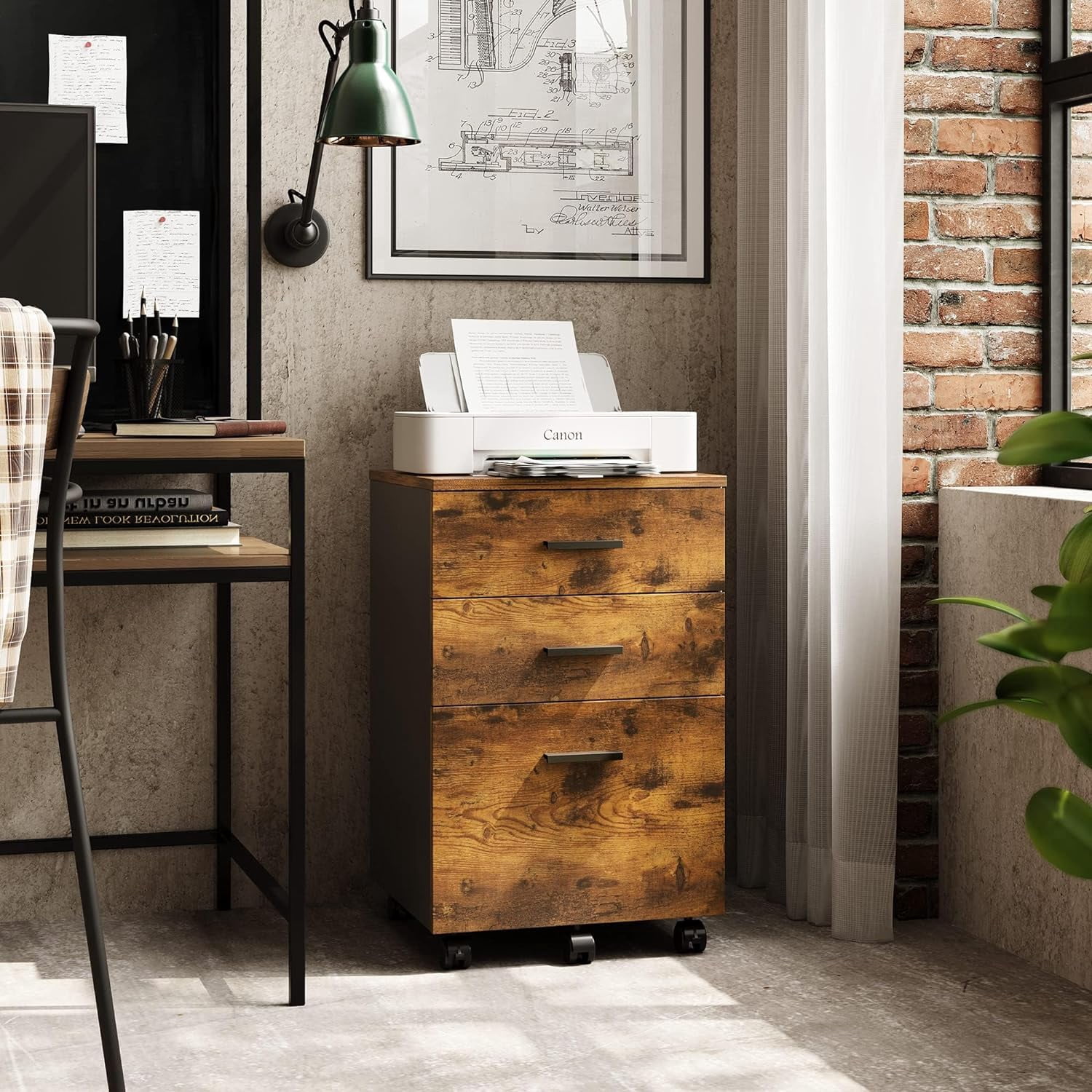 DEVAISE 3 Drawer Vertical File Cabinet, Wood Rolling Filing Cabinet ...