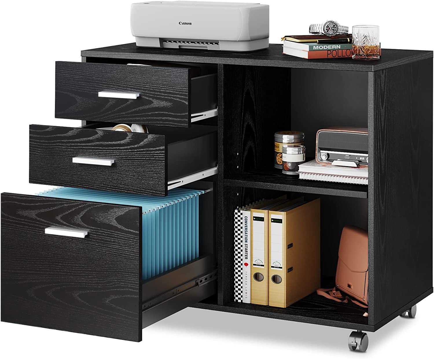 DEVAISE 3-Drawer Wood File Cabinet Mobile Lateral Filing Cabinet ...
