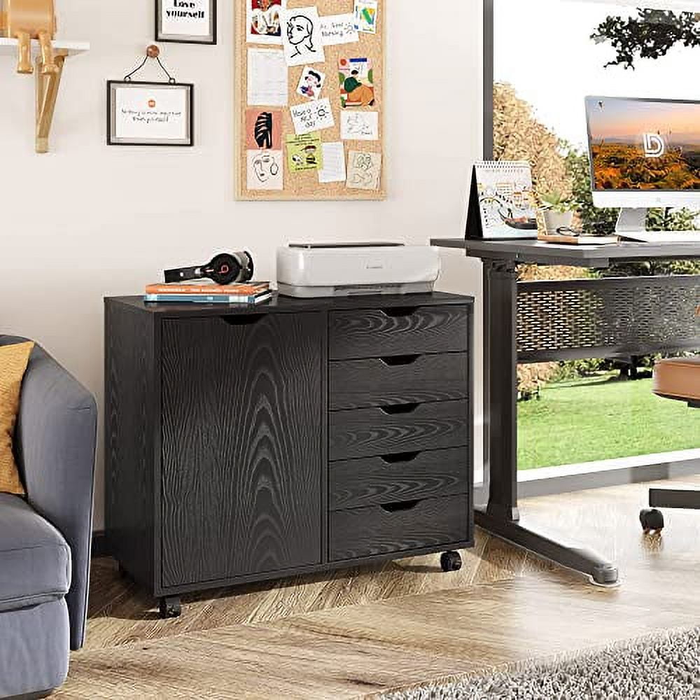 DEVAISE 5-Drawer Wood Dresser Chest with Door, Mobile Storage Cabinet ...
