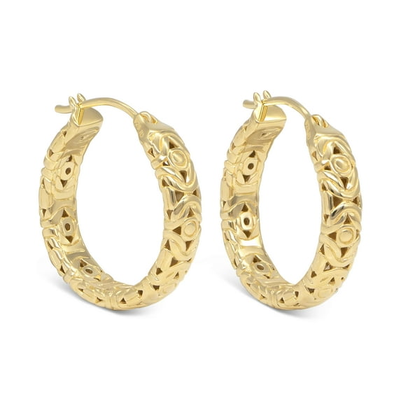18K Gold Plated Sterling Silver 925 DEVATA Bali Filigree 25mm Hoop Earrings DHD3358MM