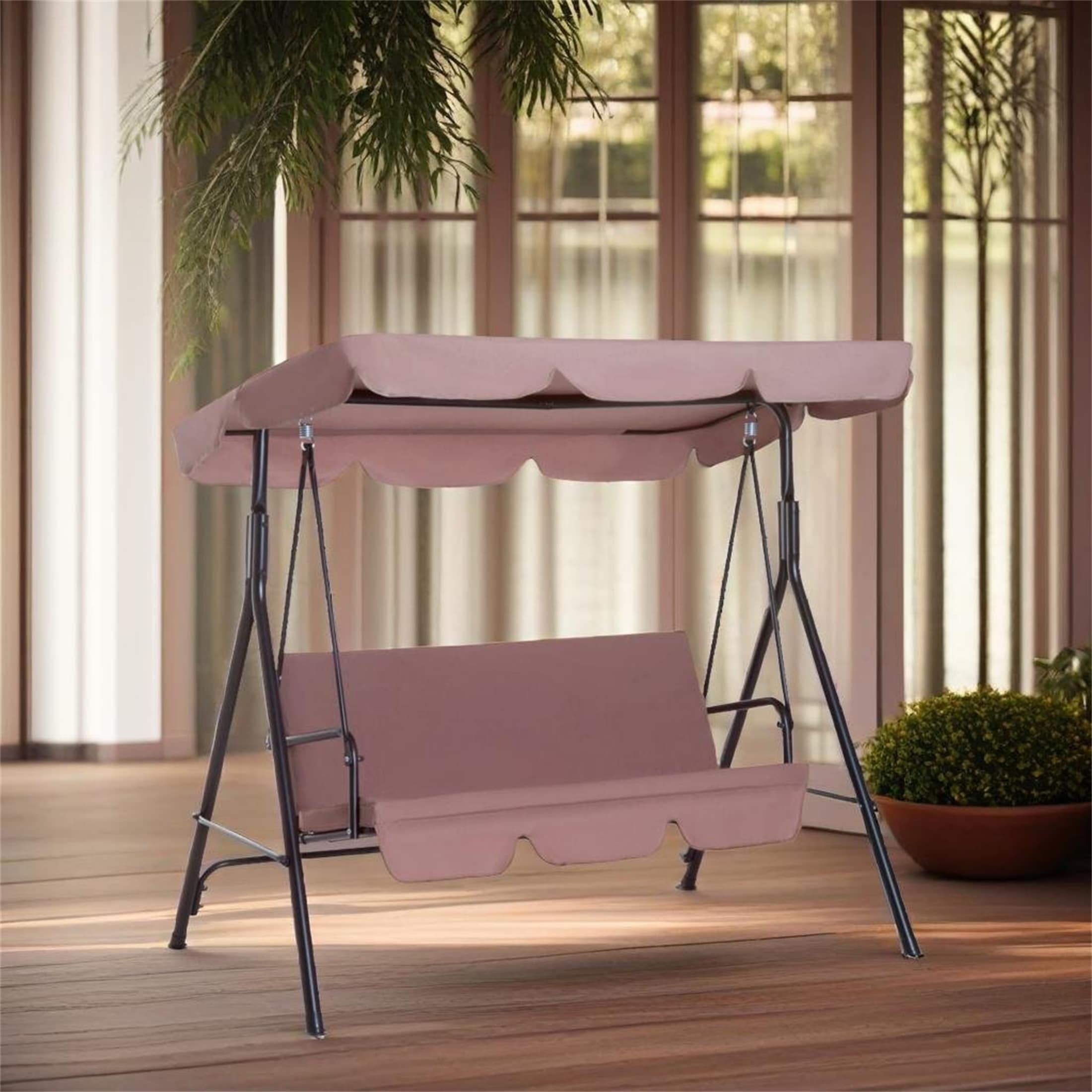 Steel Frame 3-Seat Outdoor Patio Swing with Cushions and Canopy
