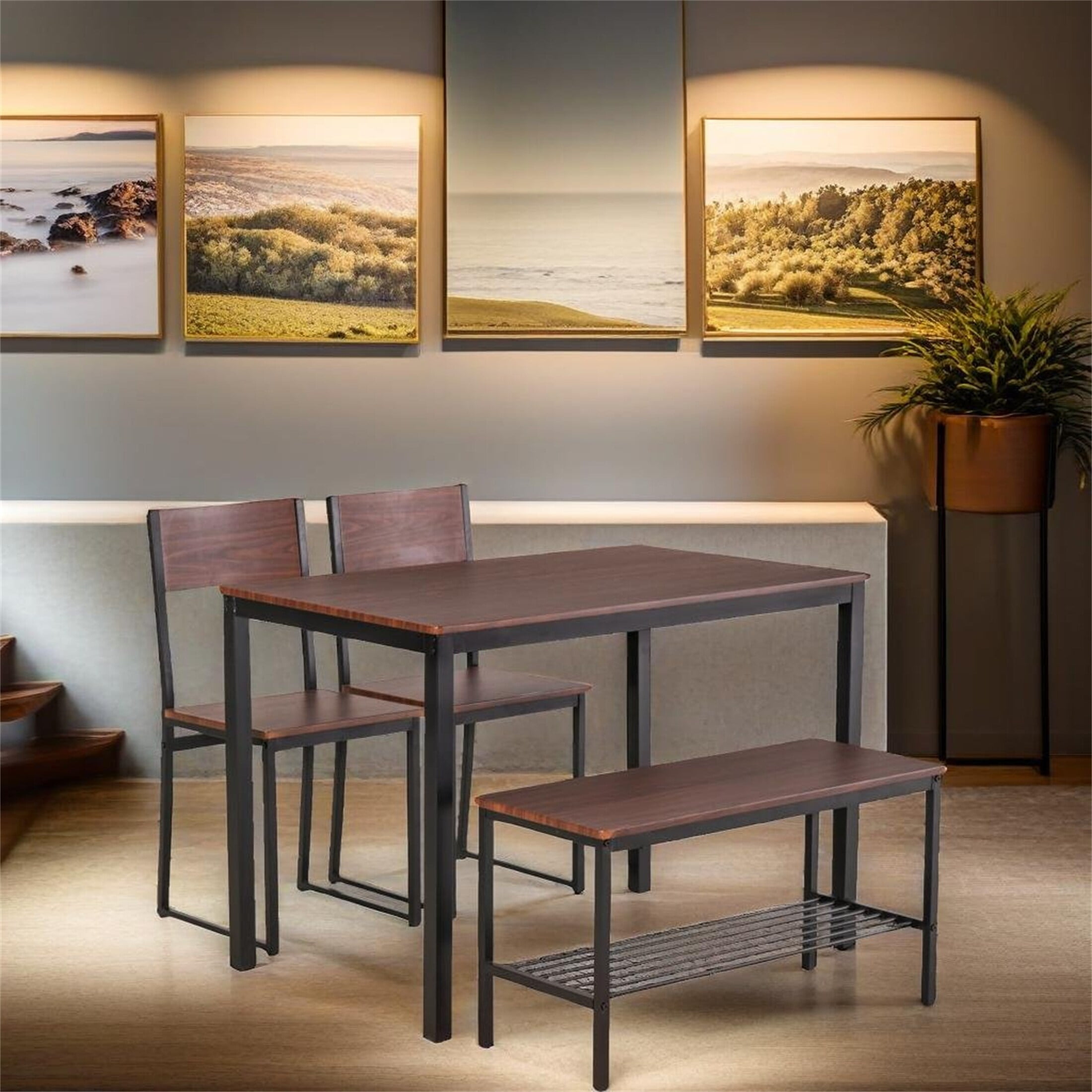 Devera Industrial Brown MDF and Steel Dining Set