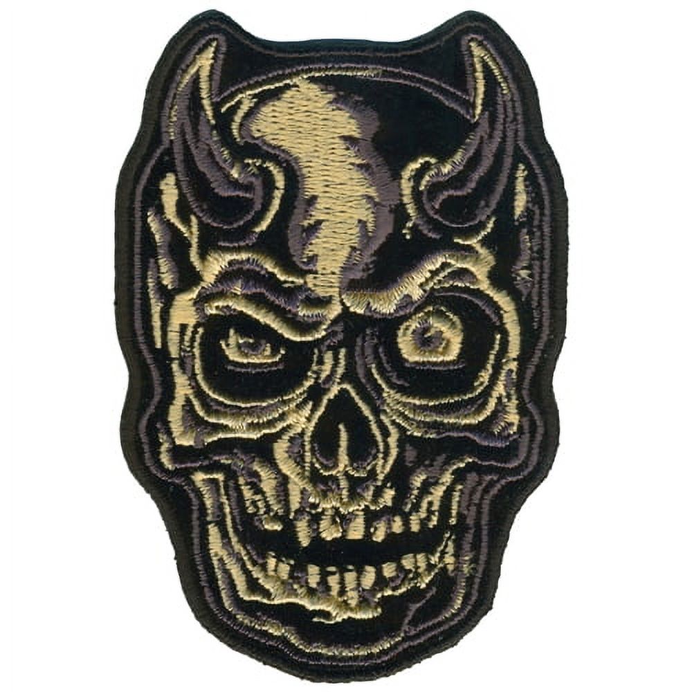 DEVIL HORN SKULL PATCH - Thread Rayon Iron-On Heat Sealed Backing Sew-On PATCH - 2.5" x 3.5" - image 1 of 1