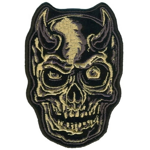 DEVIL HORN SKULL PATCH - Thread Rayon Iron-On Heat Sealed Backing Sew-On PATCH - 2.5" x 3.5"