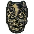 thumbnail image 1 of DEVIL HORN SKULL PATCH - Thread Rayon Iron-On Heat Sealed Backing Sew-On PATCH - 2.5" x 3.5", 1 of 1